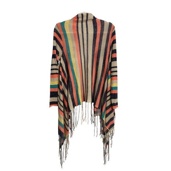 Reba Striped Fringe Open Front Cardigan Size XL Multicolor Indie Boho Hippie NWD - Picture 2 of 8